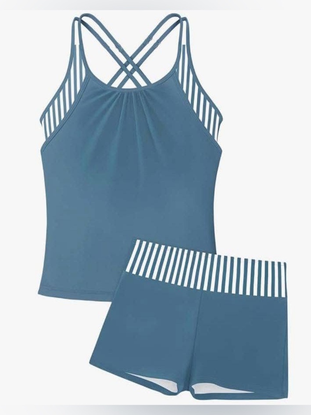 KANGKANG Kids Girls' Blue Strappy Swim Tankini & Shor Set Sz 7-8Y